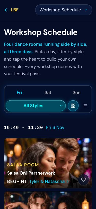 The festival workshop schedule on a phone